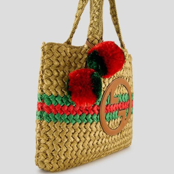 GUCCI Gold Raffia interlock Tote - Picture 2 of 13